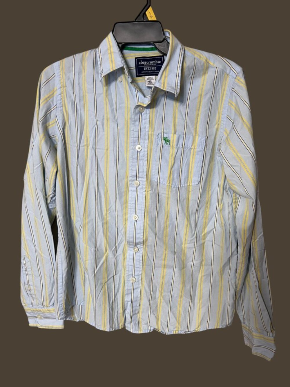 Vintage Y2K abercrombie kids Blue Yellow Stripe Button Down Moose Youth XL